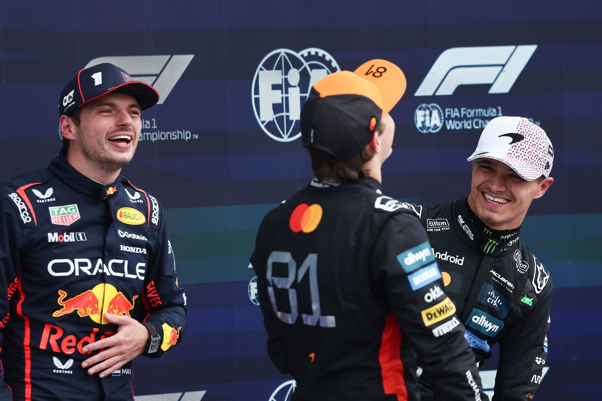 Max Verstappen, Oscar Piastri, and Lando Norris after the F1 British Grand Prix qualifying. Source: Getty
